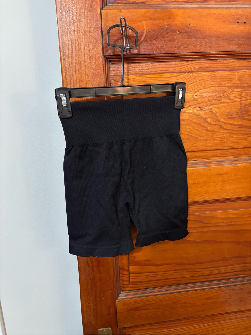 Black Ribbed High-Waist Bike Shorts
